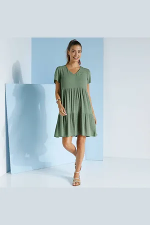 BLANCHEPORTE Robe Col V Courte Unie, Crépon