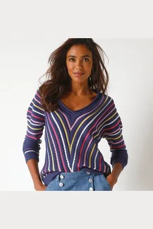 BLANCHEPORTE Pull V Maille Fantaisie, Rayures Graphiques
