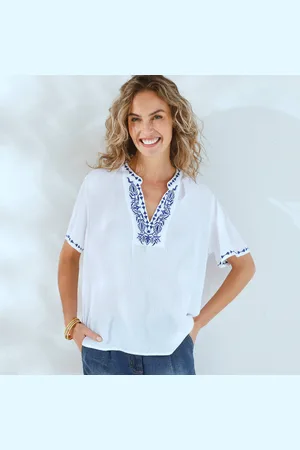 BLANCHEPORTE Blouse Crépon Brodé Manches Courtes