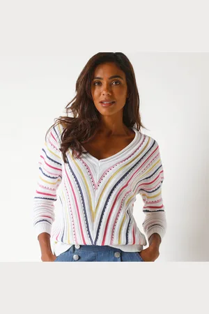 BLANCHEPORTE Pull V Maille Fantaisie, Rayures Graphiques
