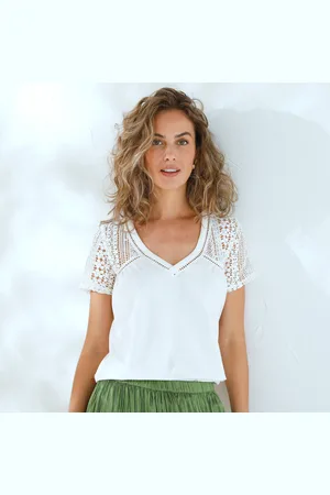 BLANCHEPORTE T-shirt Col V Avec Macramé Et Jour Échelle