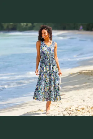 BLANCHEPORTE Robe Longue À Volants, Crépon Imprimé