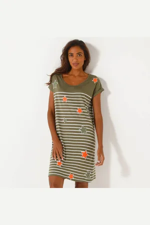 BLANCHEPORTE Chemise De Nuit Rayée Et Étoiles, Fils Teints