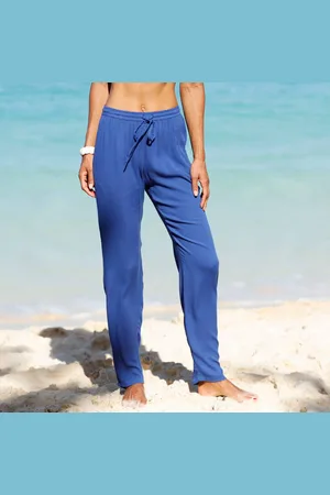 BLANCHEPORTE Pantalon Droit Uni, Crépon Fluide