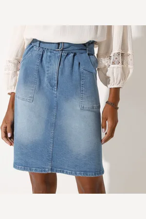 BLANCHEPORTE Jupe Évasée En Jean, Taille Élastiquée
