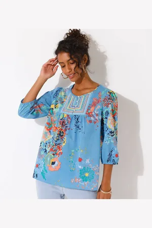 BLANCHEPORTE Blouse Imprimée Fleurs, Détails Brodés