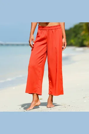 BLANCHEPORTE Pantalon Large Uni, Effet Seersucker