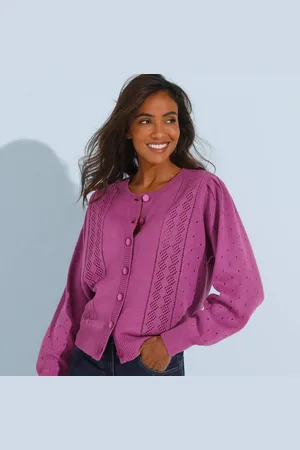 BLANCHEPORTE Cardigan Boutonné, Maille Ajourée