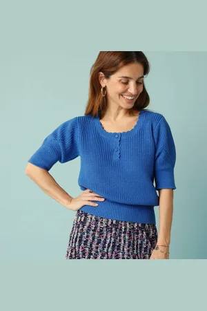 BLANCHEPORTE Pull Spécial Petites Col Rond Boutonné