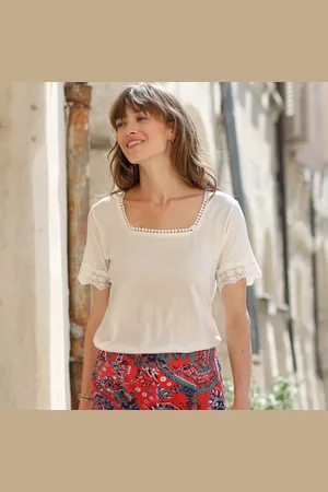 BLANCHEPORTE T-shirt Col Carré Galon Fantaisie