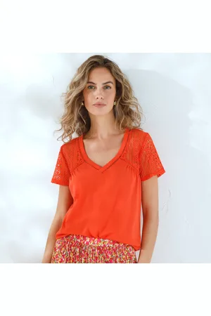 BLANCHEPORTE T-shirt Col V Avec Macramé Et Jour Échelle