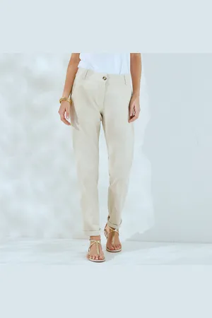 BLANCHEPORTE Pantalon Coupe Mom Coton-lin Enduction Dorée