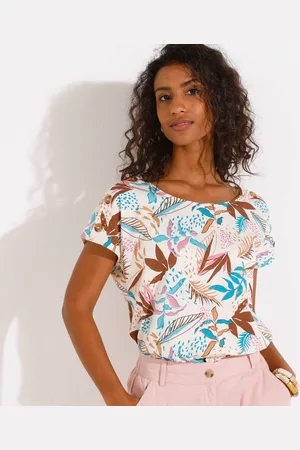 BLANCHEPORTE T-shirt Col Rond Imprimé Tropical