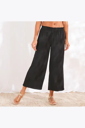 BLANCHEPORTE Pantalon Large Uni, Effet Seersucker