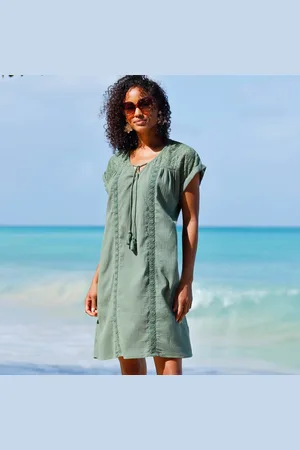 BLANCHEPORTE Robe Macramé, Crépon Coton