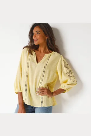 BLANCHEPORTE Blouse Unie Macramé, Manches Brodées