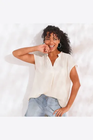 BLANCHEPORTE Blouse Sans Manches Unie, Crépon