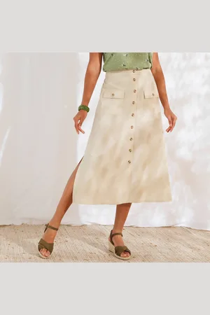 BLANCHEPORTE Jupe Boutonnée, Mélange Coton-lin