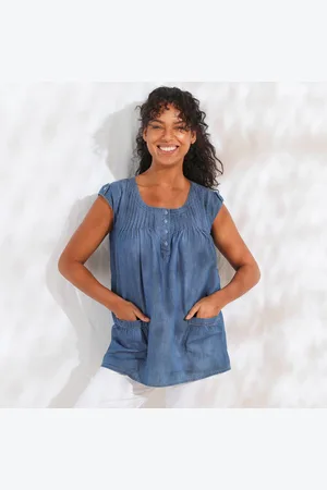 BLANCHEPORTE Tunique Évasée Col Rond, Denim