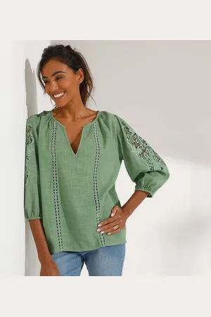 BLANCHEPORTE Blouse Unie Macramé, Manches Brodées