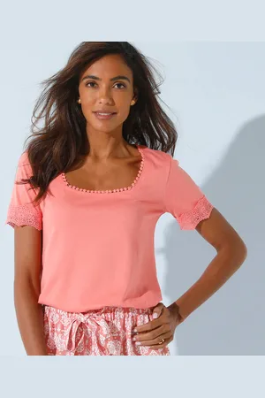 BLANCHEPORTE T-shirt Col Carré Galon Fantaisie