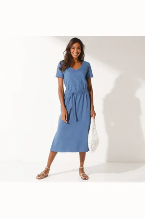 BLANCHEPORTE Robe Mi-longue Ceinturée Col V, Maille Unie