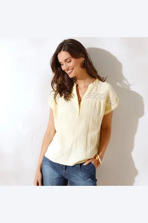 Coeur au sud Blouse Unie Manches Courtes, Double Gaze De Coton