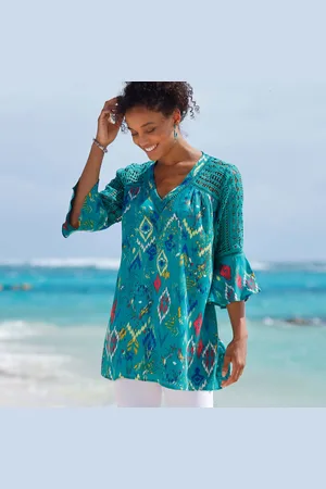 BLANCHEPORTE Tunique Ample Imprimée, Détails Macramé