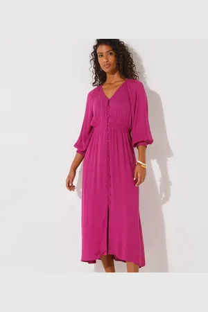 BLANCHEPORTE Robe Longue Boutonnée Unie, Crépon