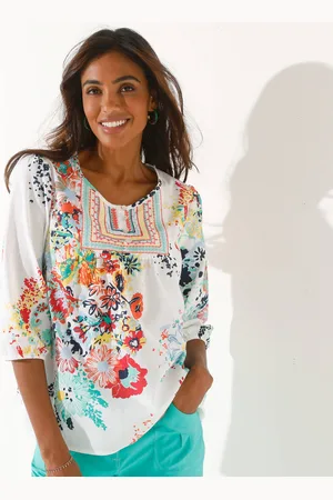 BLANCHEPORTE Blouse Imprimée Fleurs, Détails Brodés