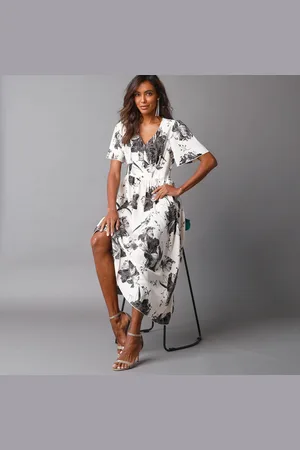 Lora Zellini Robe Longue Imprimée, Manches Évasées