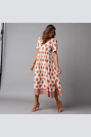 Lora Zellini Robe Longue Imprimée, Mancherons À Nouer