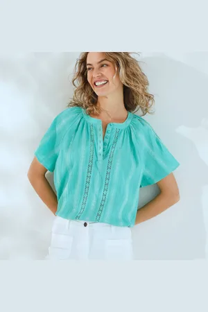 BLANCHEPORTE Blouse Manches Courtes Finitions En Macramé, Unie