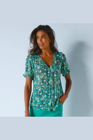 BLANCHEPORTE Chemisier Boutonné Manches Blousantes Imprimé, Voile Jacquard