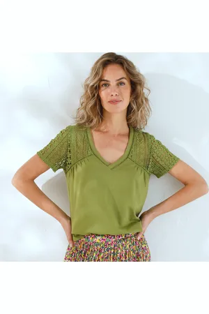 BLANCHEPORTE T-shirt Col V Avec Macramé Et Jour Échelle
