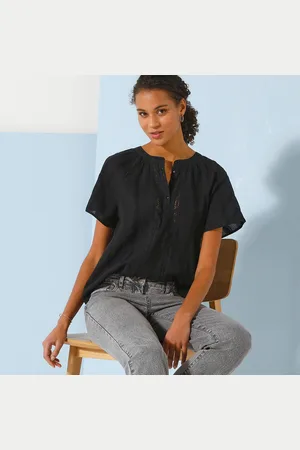 BLANCHEPORTE Blouse Manches Courtes Finitions En Macramé, Unie