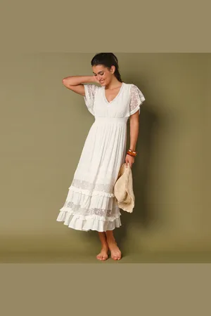 BLANCHEPORTE Robe Longue Crépon Et Tulle Brodé