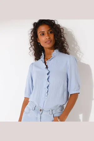 BLANCHEPORTE Chemisier Manches Courtes Uni, Gaze De Coton