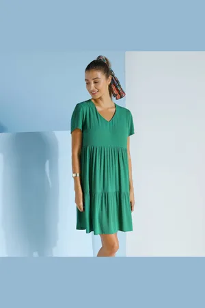 BLANCHEPORTE Robe Col V Courte Unie, Crépon