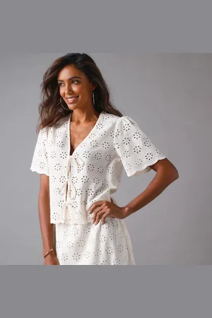 Lora Zellini Blouse À Nouettes, Broderie Anglaise