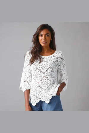 Lora Zellini Top Macramé À Écailles, Manches Pagodes
