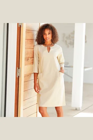 BLANCHEPORTE Robe Forme Housse Unie, Mélange Coton-lin