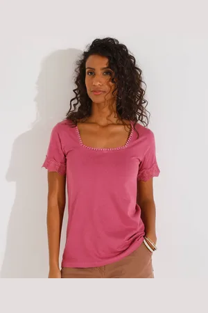 BLANCHEPORTE T-shirt Col Carré Galon Fantaisie
