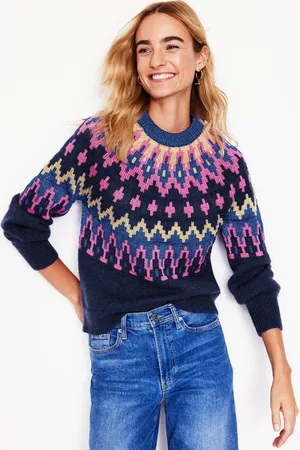 Boden Pull Kat scintillant à motif jacquard-Bleu Marine, Petits Pois