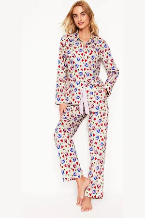 Boden Pantalon de pyjama en satinette de coton-Ivoire, Coeur Battant