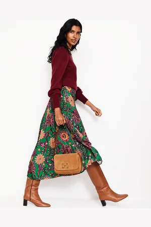 Boden Jupe midi plissée Camilla-Émeraude profond, motif Ornate Bud