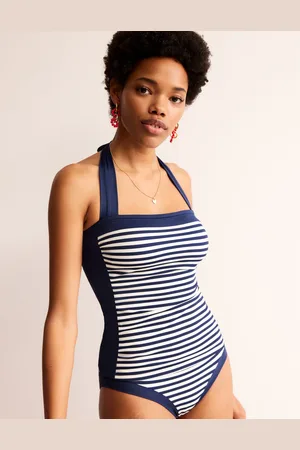 Boden Haut de tankini Santorini-Französisches Marineblau/Naturweiß Gestreift
