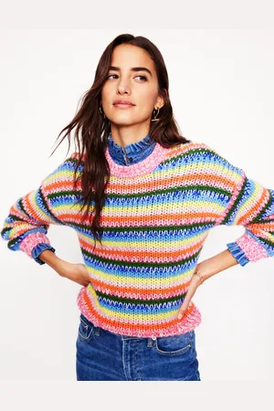 Boden Pull à maille épaisse duveteux rayé-Rayé large arc-en-ciel