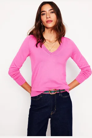 Boden Pull col V Emilia en coton-Rose angélique