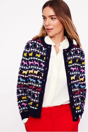 Boden Cardigan Edie à motif jacquard-Bleu marine, chiens